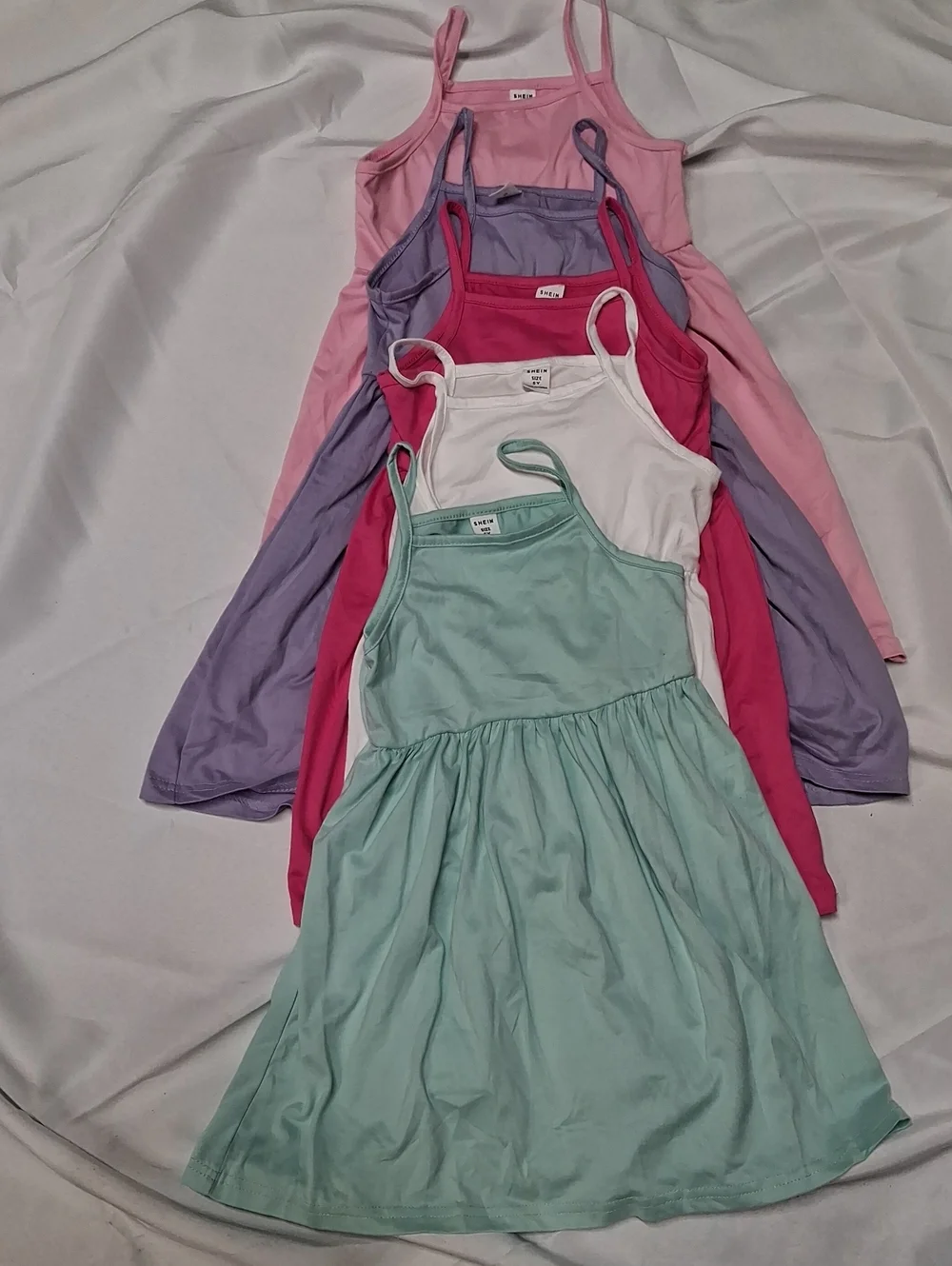 Set Of 5 Girls' Tank Dress Set in Mint, White, Hot Pink, Lavender & Light Pink